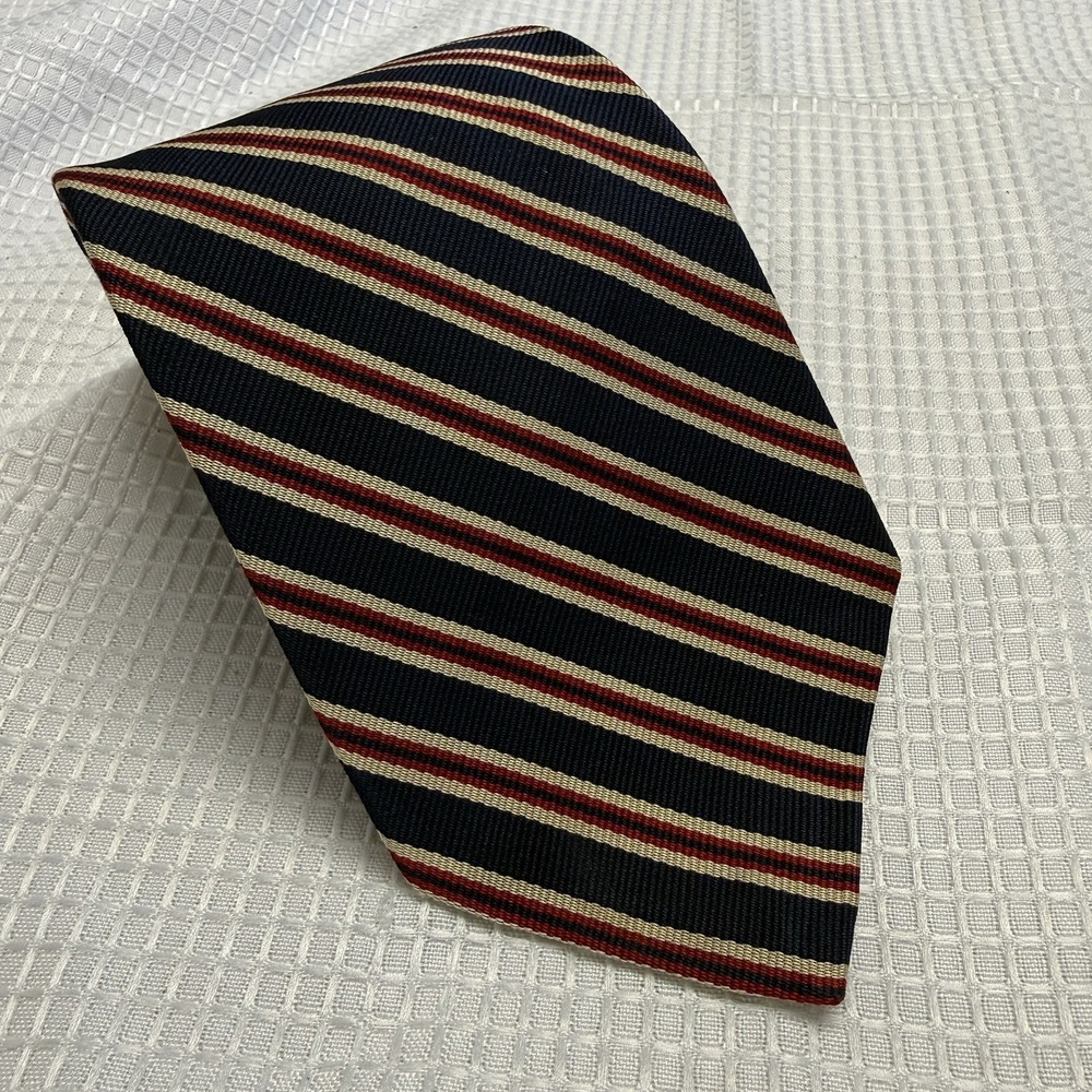 Vintage 80s Brooks Brothers Navy Blue Red Yellow Gold Stripe Necktie Repp Tie